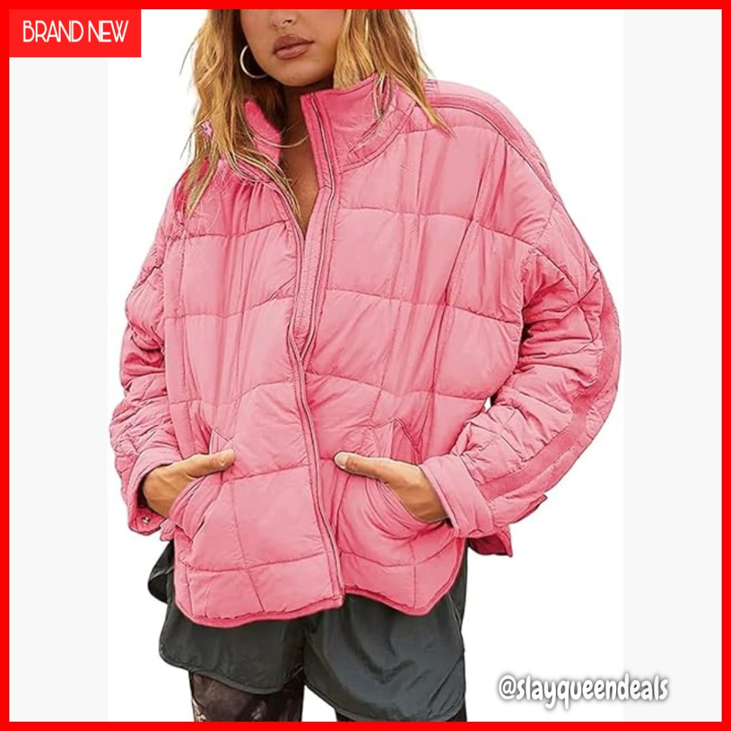 Lightweight Quilted Puffer Jacket With Side Pockets, Relaxed Fit